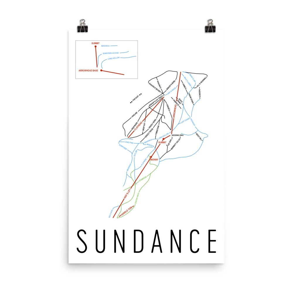 Stampa artistica della mappa della stazione sciistica di Sundance: poster della mappa dei sentieri dello Utah