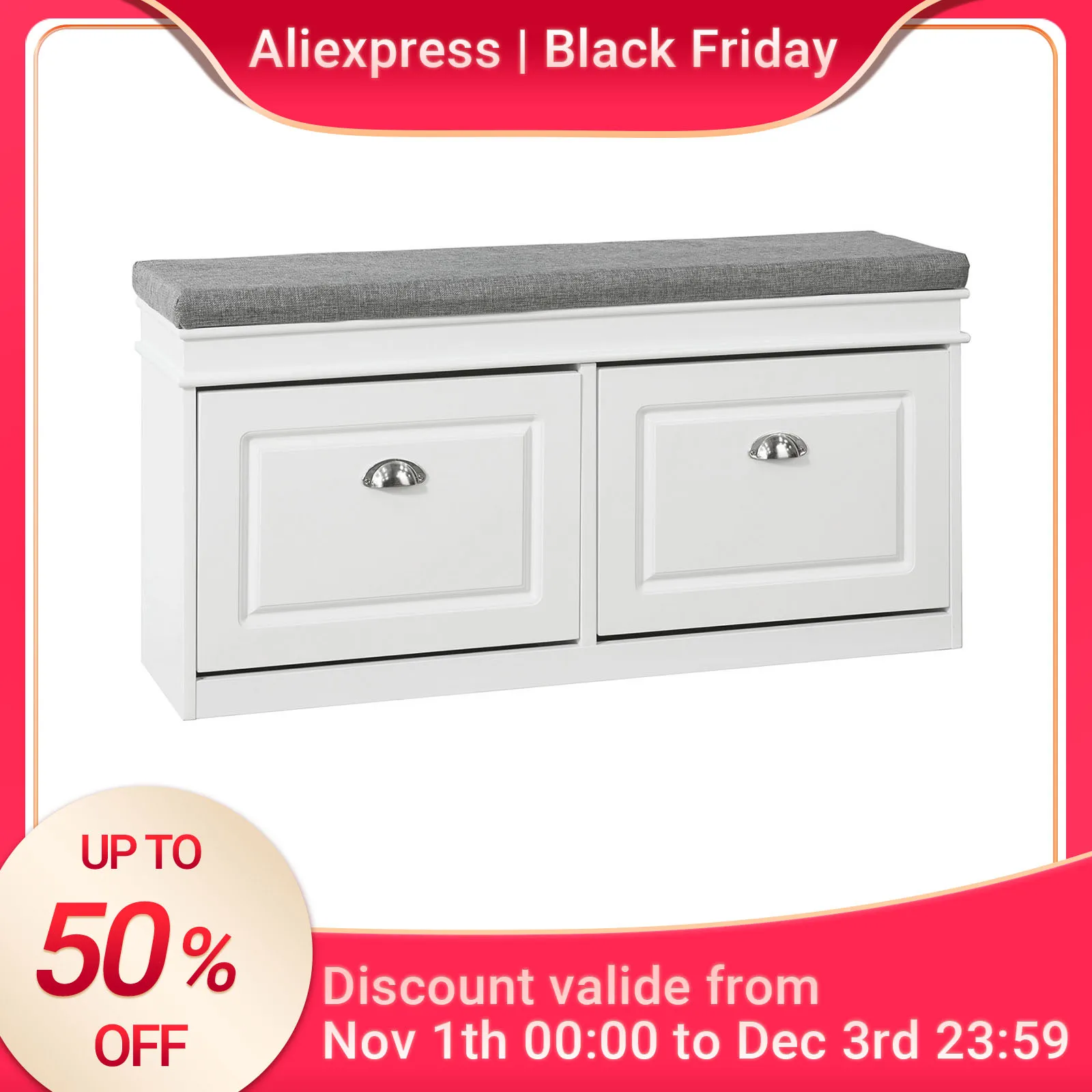 SoBuy FSR64 Schuhkipper Sitzkommode Sitzbank mit Sitzkissen Schuhbank mit 2 Klappen BHT ca.: 104x52x24cm