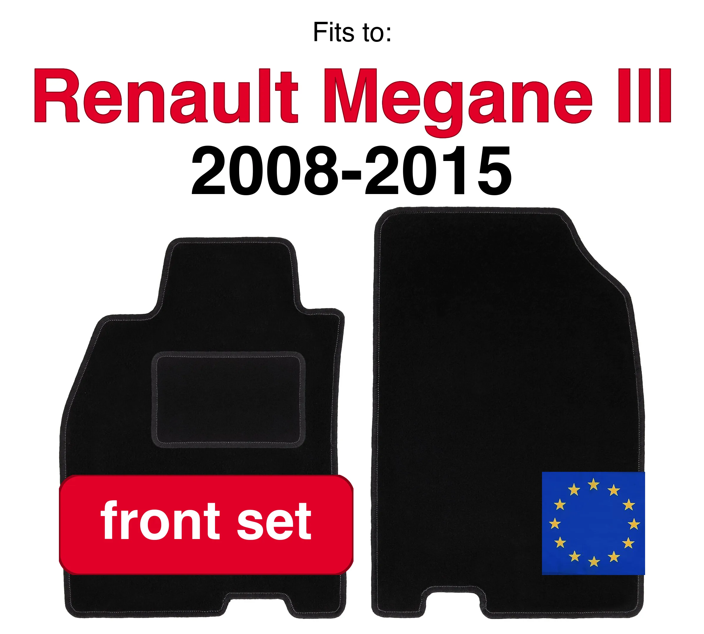 Tapis de sol avant en velours pour voiture Renault Megane III hatchback, coupé, grandtour break (2008-2015) - Noir (2 pièces) ensemble de tapis de sol avant pour voiture