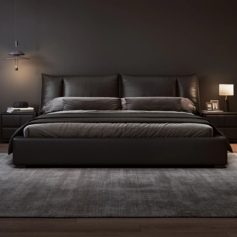 180 x 200 cm Doppelbetten, Rahmen, Holz, Queen-Size-Kopfteil, luxuriöses 2 Personen, schwarzes Bett, King-Size-Bett, Verbundleder, Twin-Schlafzimmermöbel