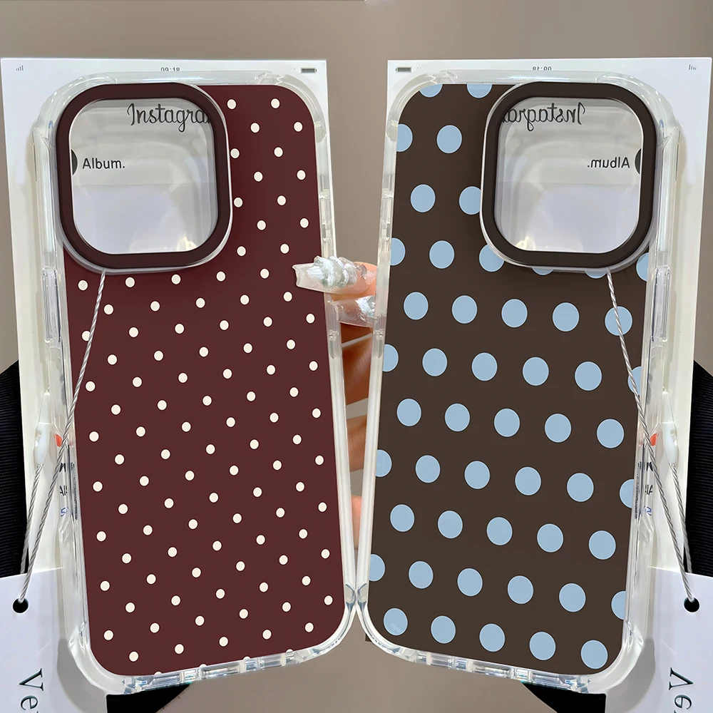 luxury Ins Brown Red Polka Dots Phone Case For iPhone 17 16 16e 15 14 13 12 11 Mini Pro Max X XR XSMax 7 8 Air Plus Back Cover