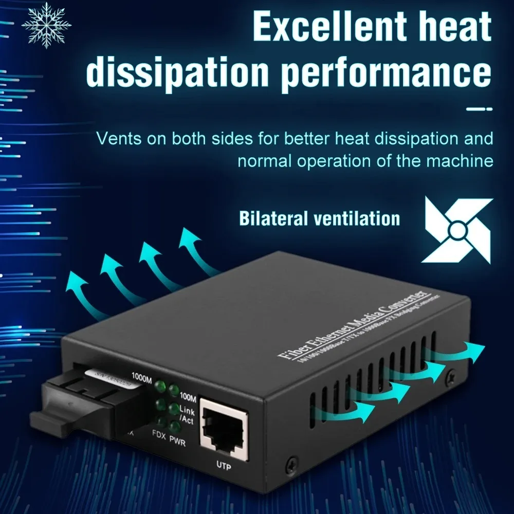 EWIND Industrial Gigabit Media Converter, 10/100/1000 Mbit/s auf 1000Base-LX Single Mode Fiber, 20 km, SC Ethernet Optical Transceiver Image
