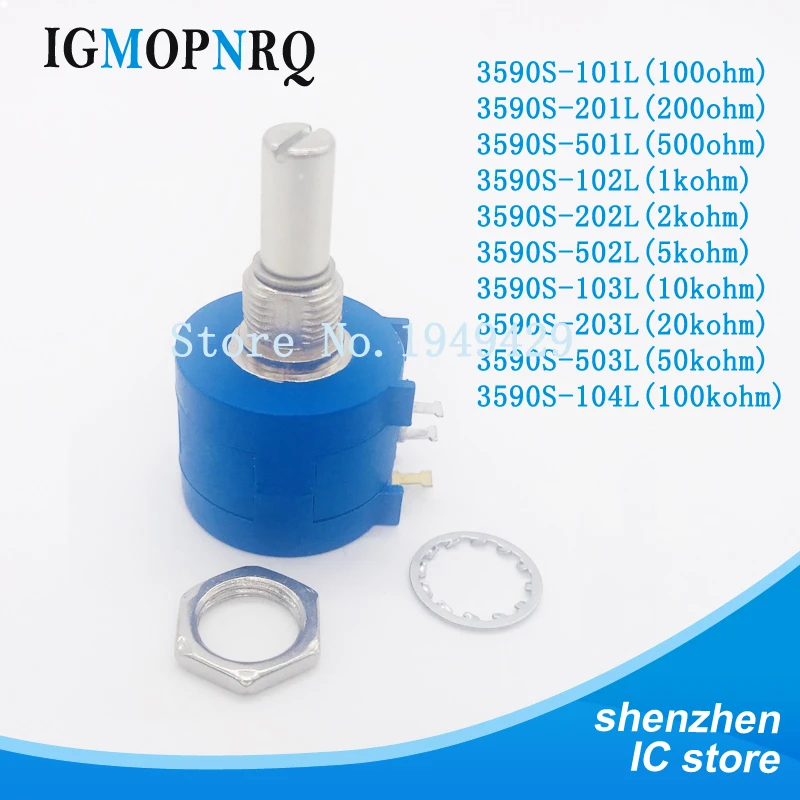 1pcs 3590S Precision Potentiometer 1K 2K 5K 10K 20K 50K 100K ohm Einstellbaren Widerstand 3590 102 103 502 103 203 503 104 Image