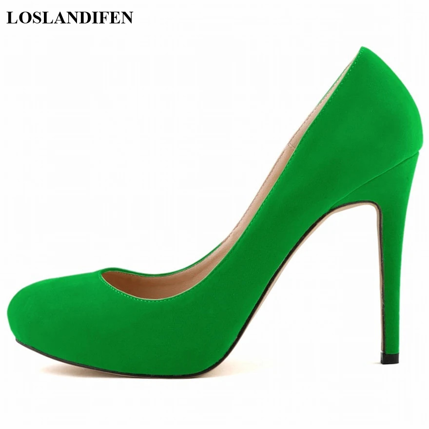 Plus Größe 35-42 Marke Frauen Schuhe Neue Grün Gelb Rot Flach Schuh Solide Flock Mode Plattform Weibliche Arbeit hochzeit Kleid Pumpen