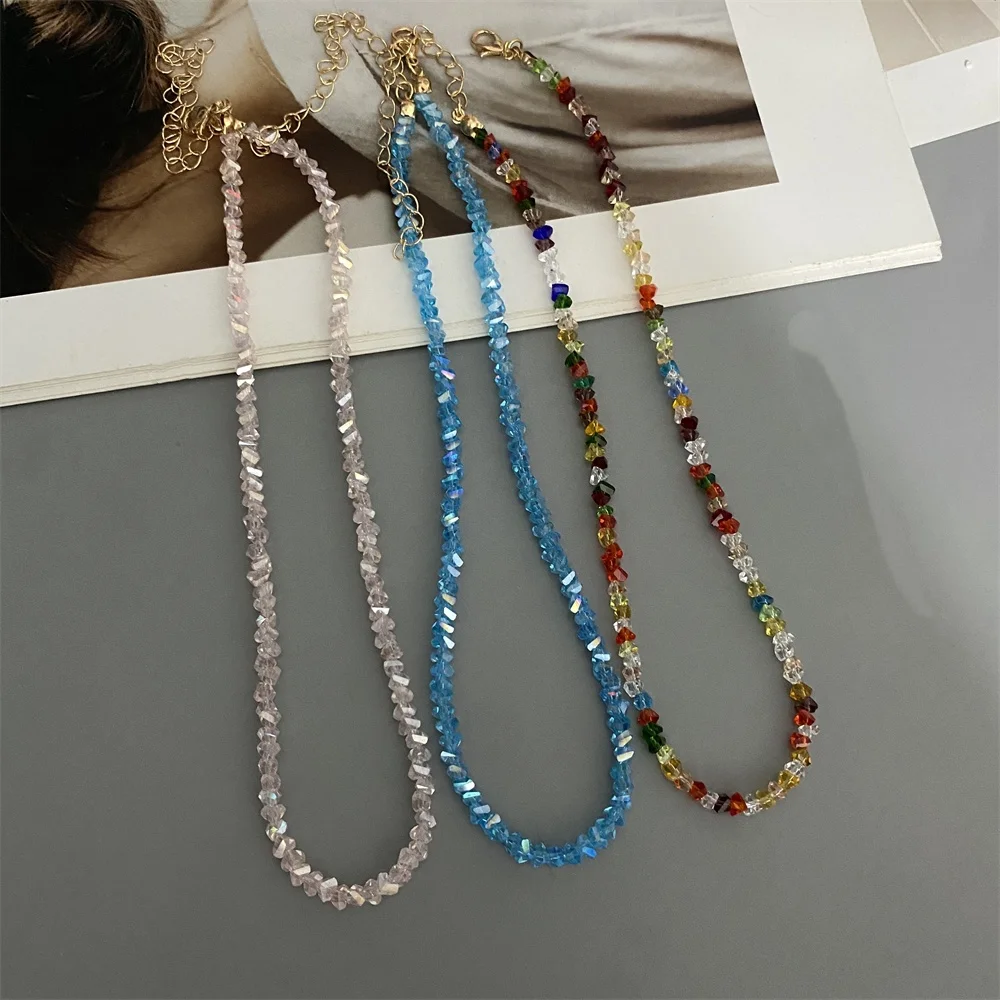 Mulit-cut Glas Kristall Unregelmäßige Perlen Halsband Halskette für Frauen Dreieck Transparent Mode Weibliche Kragen Hals Schmuck Image