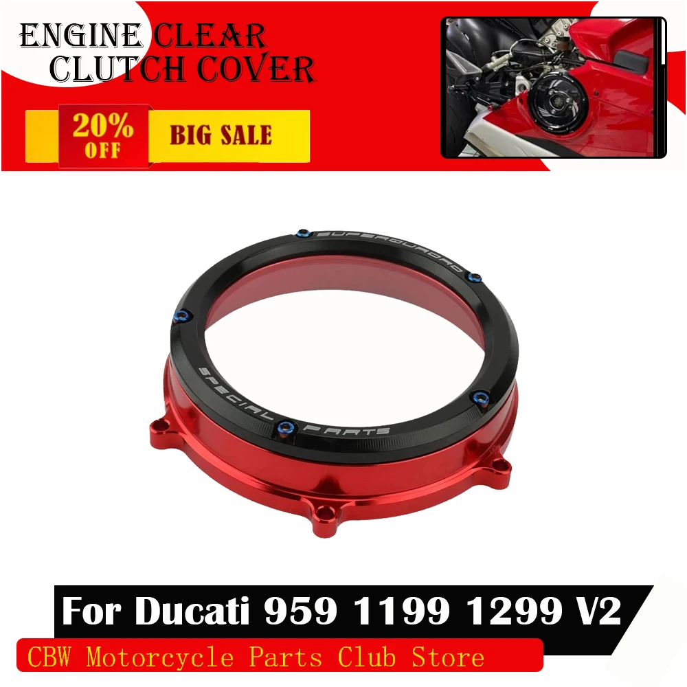 Für Ducati Wasserdichter Schutzfolie Aluminiumlegierung Panigale 959 1199 1299 V2 2020 -2021 Motorradmotor Klare Kupplungsabdeckung Image