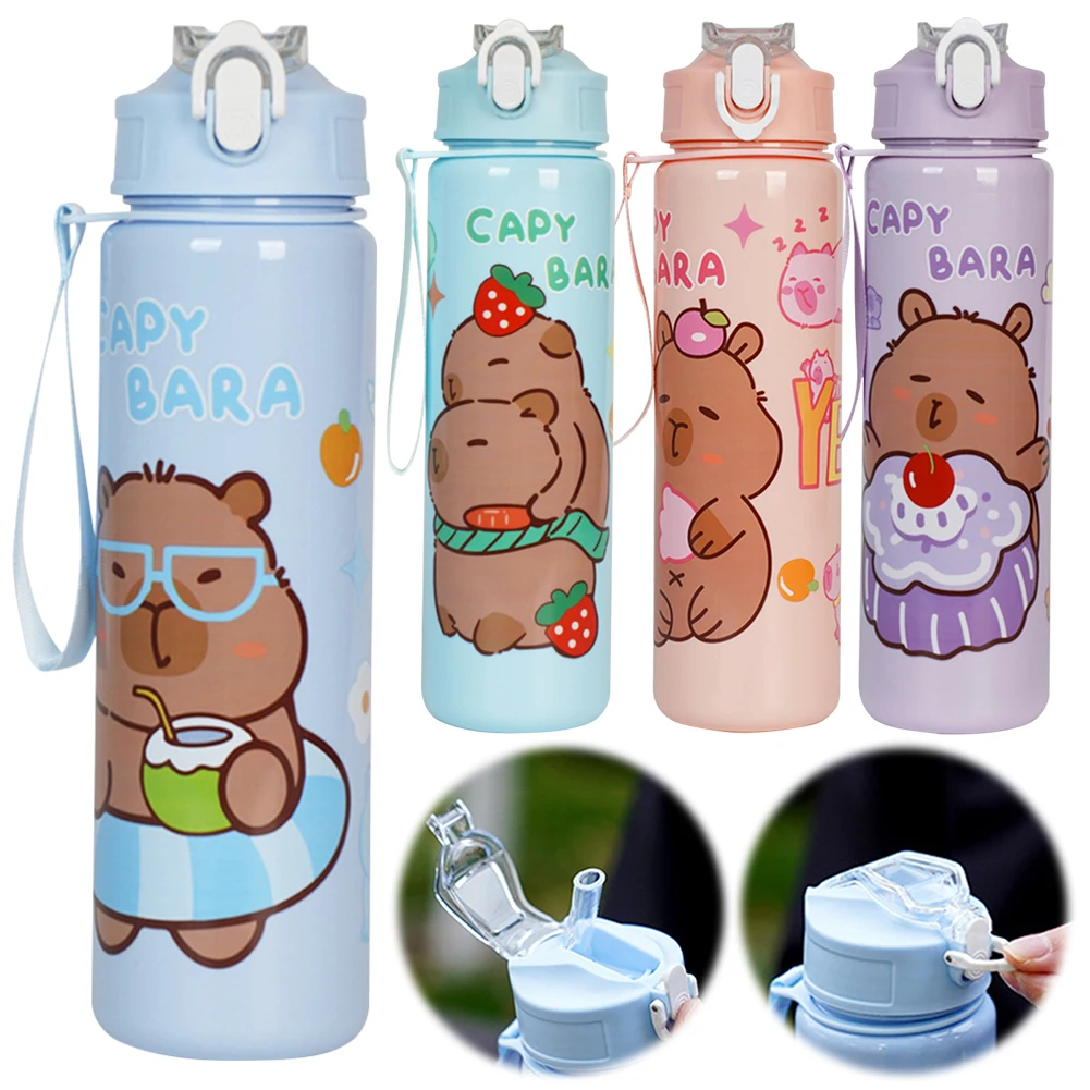 700 ml Capybara-Wasserflasche, tragbare Trinkflasche mit Strohhalm, Reise-Wasserbecher, Kawaii-Wasserflasche für Sport und Fitness Image