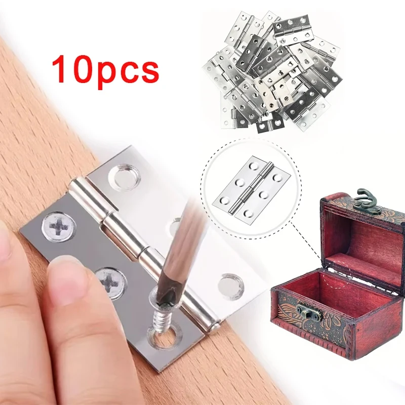 10 Stück Edelstahl-Türscharniere, Schranktüren, Fenster, Holzkiste, flaches Scharnier, Wohnmöbel, Hardware-Zubehör Image