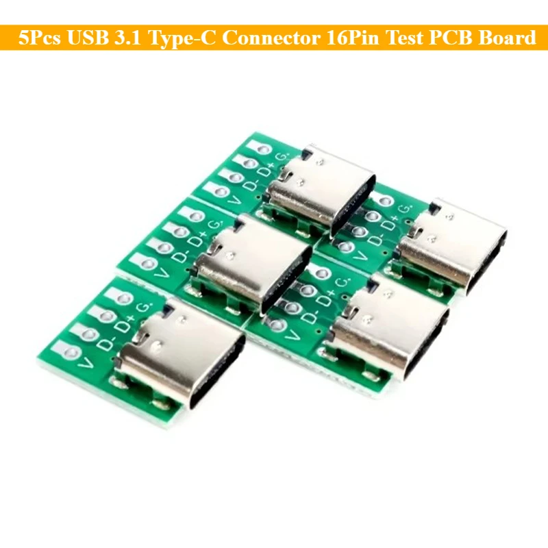 5Pcs USB 3,1 Typ-C Stecker 16Pin Test PCB Board Platte Adapter Buchse für Daten Linie Draht kabel Transfer Lade Board Erweitern Image