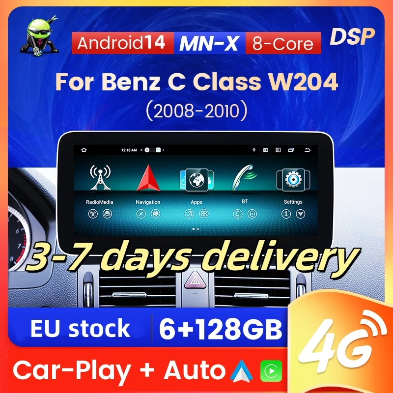 6 + 128G Android 14 Auto Drahtlose CarPlay Für Benz C Klasse W204 S204 2008 -2010 NTG 4,0 GPS 2 Din Auto Radio Intelligente Systeme BT Image