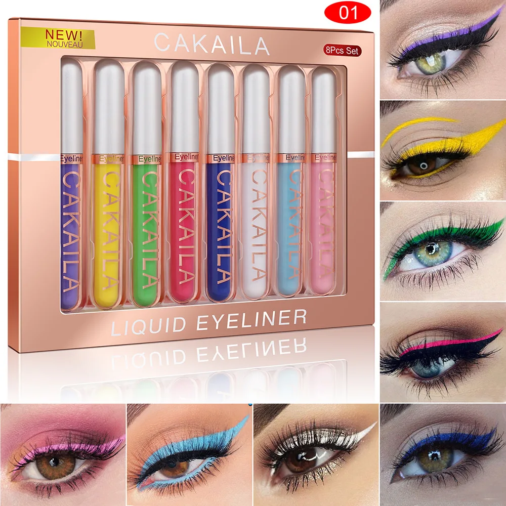 8-Farben-Set, wasserfeste Eyeliner-Stifte, langlebiges Glitzer- und farbiges Augen-Make-up, Kosmetik, Schönheit, mattes Eyeliner-Stift-Set