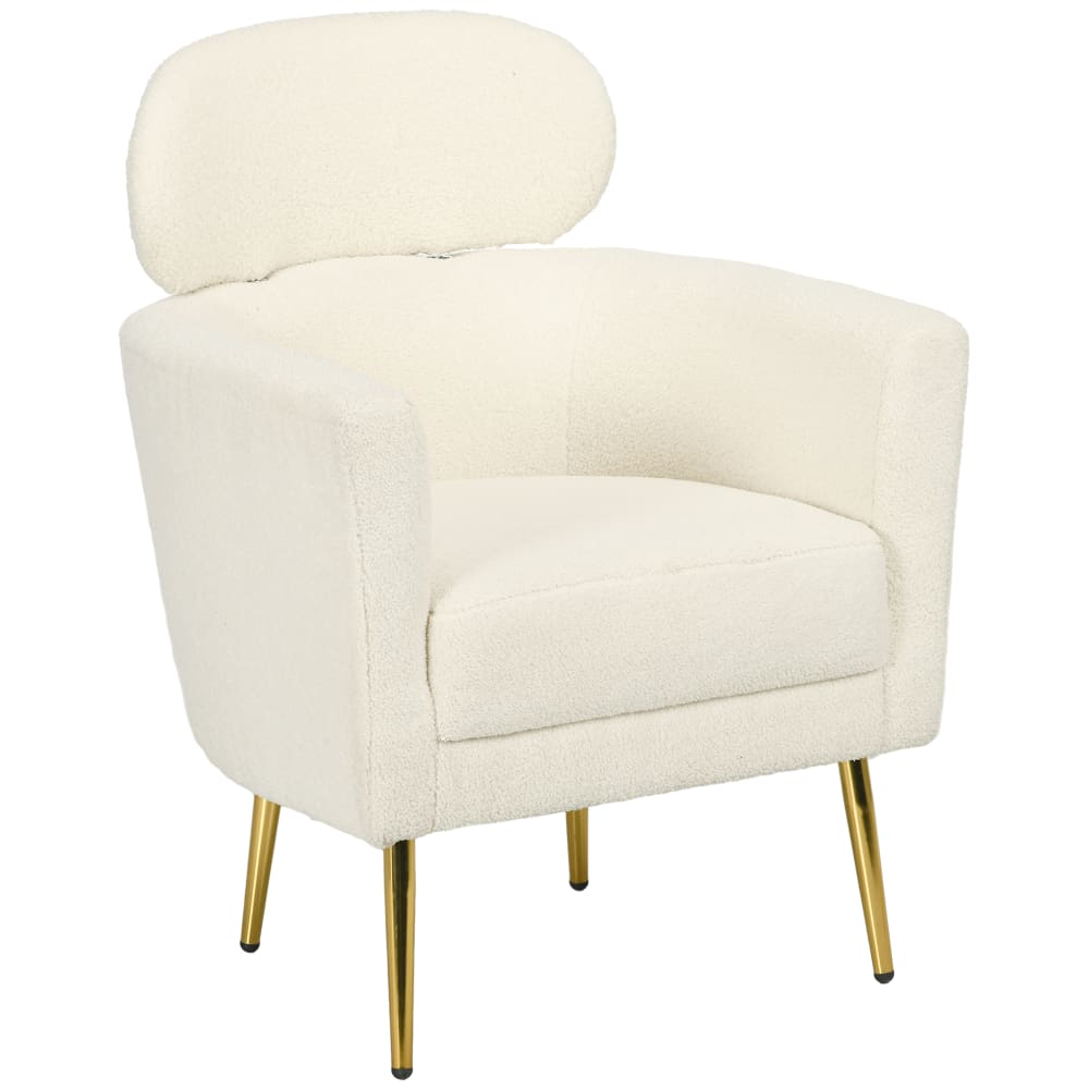 Fauteuil de salon têtière amovible tissu peluche teddy crème