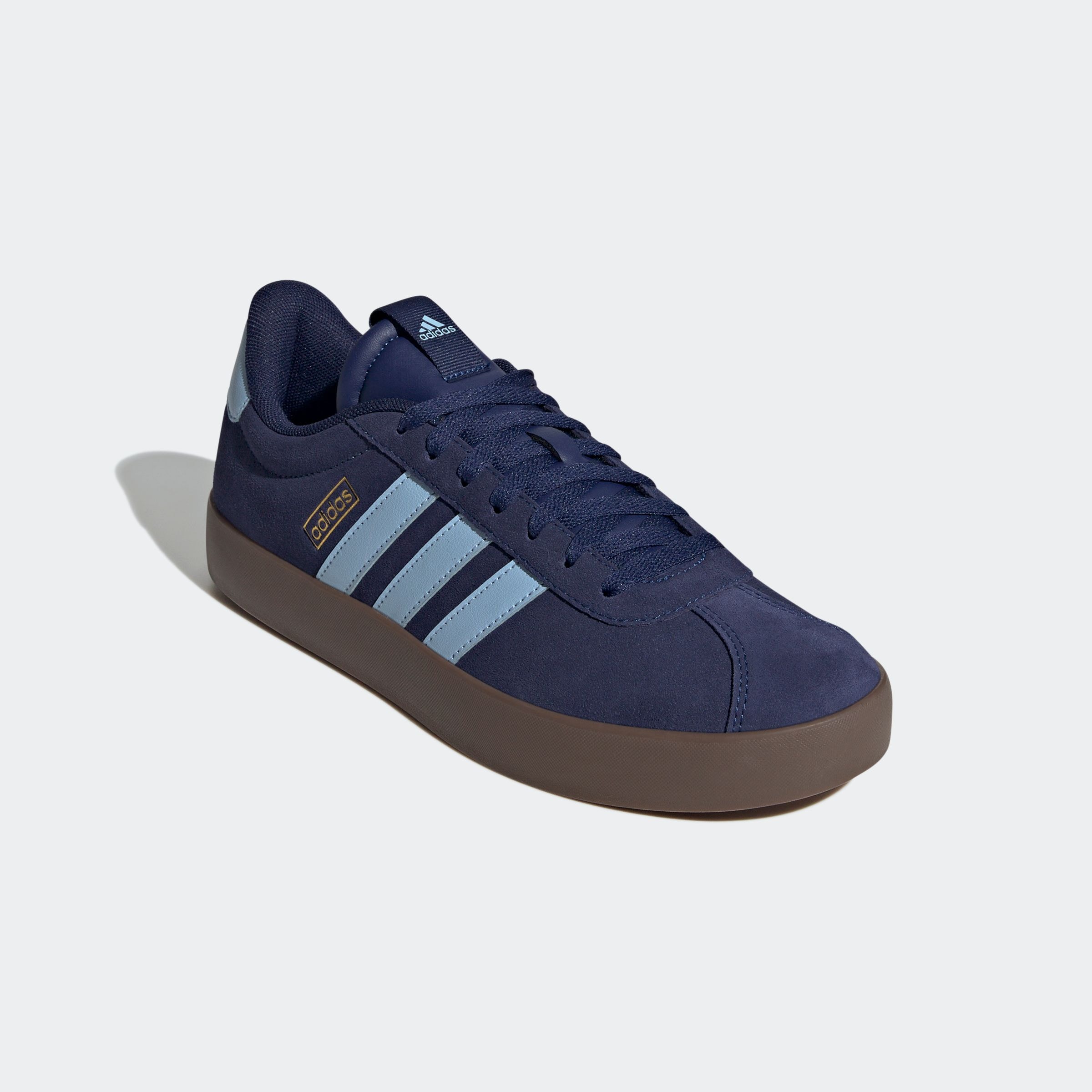 Sneaker ADIDAS SPORTSWEAR "VL COURT 3.0", Herren, Gr. 45, dunkelblau, clear sky, gold metallic, Leder, Synthetik, Schuhe Sneaker, inspiriert vom Design des adidas samba