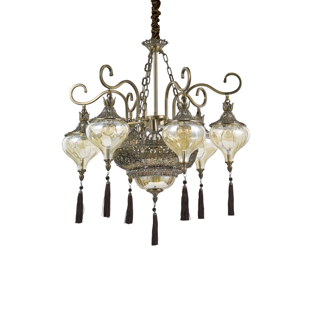 harem sp9, metallaufhängung mit transparenten glaslampenschirmen im arabischen stil, ideal lux Image