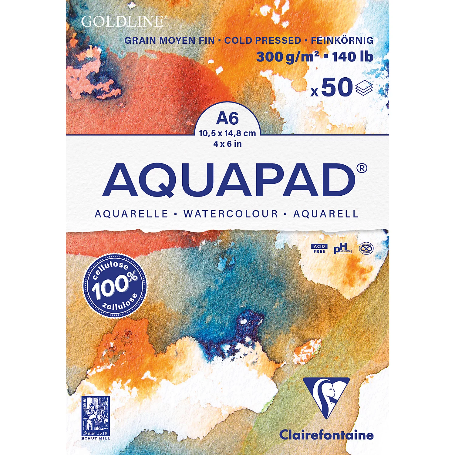 Aquarellpapier-Block, DIN A6, 50 Blatt, 300 g/m² Image