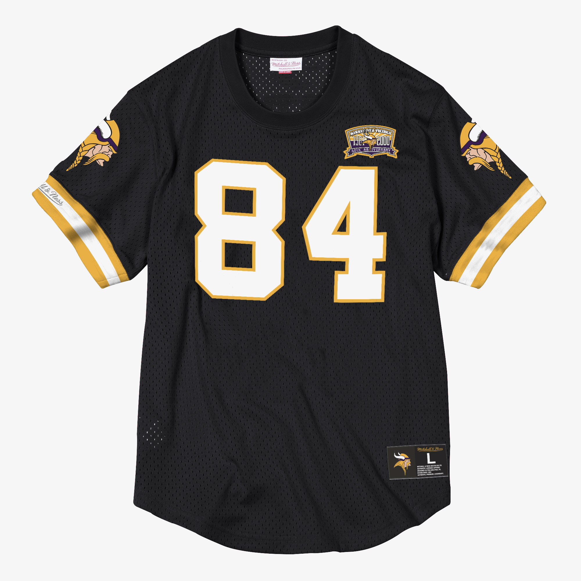 Minnesota Vikings Mitchell & Ness (Name und Nummer) – Rundhals-Shirt mit Netznummer von Randy Moss (2000) Image