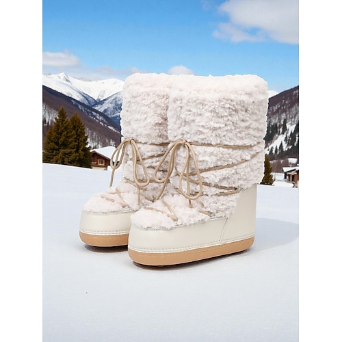 Warme, rutschfeste Damen-Schneestiefel mit Kunstfellbesatz – gemütlicher Winter-Outdoor-Stil für Aktivitäten bei kaltem Wetter Image