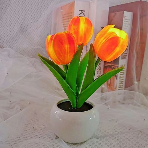 NEUES USB Stecker-LED Tulpenblumenlicht Nachtlicht keine Batterien erforderlich Blumenstrauß Imitationslicht Innenraum Wohnheim Nachttisch Dekoration Schlaflicht Simulierte Blumenatmosphärenlicht Image
