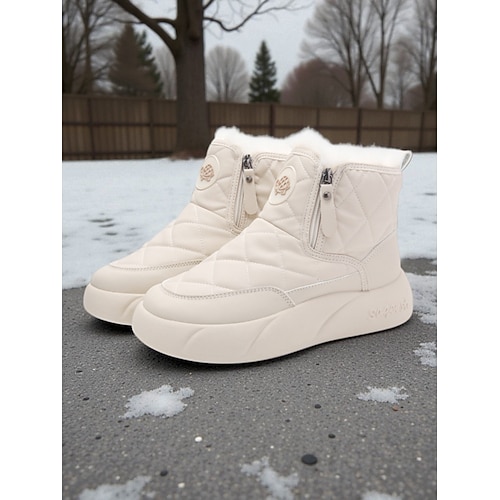 Khakifarbene, gesteppte, wasserdichte Winterstiefel für Damen – warme, pelzgefütterte Plateau-Stiefeletten für Schnee, Spaziergänge im Freien, Reisen und den Alltag Image