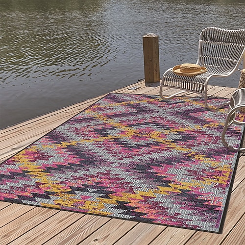 Großer, strapazierfähiger und schmutzabweisender Vintage-Teppich im Ethno-Stil, ideal für Wohnzimmer, Schlafzimmer, Terrasse und als Dekoration für Ihr Zuhause. Image