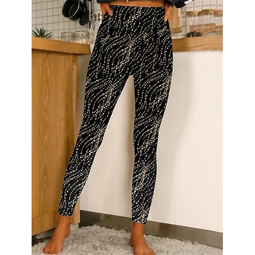 Damen Yogahose Bauchkontrolle Kolbenheber Rasche Trocknung Hoher Taillenbund Yoga Fitness Fitnesstraining Kurz geschnittene Leggings Unten Blumen Golden Schwarz Schwarze Mischung Sport Sportkleidung Image