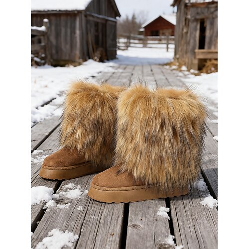 Rote Damen-Winterstiefel aus Kunstfell – kuschelige Schneestiefel mit weichem Futter, bequem für Winterspaziergänge und lässige Kleidung bei kaltem Wetter Image