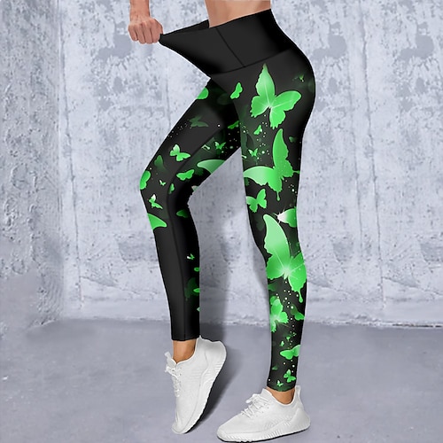 Damen Yogahose Po-Lifting Bauchkontrolle Hohe Taille Fitnesstraining Laufen Fitness Kurze Leggings Schmetterling Gelb Rot Blau Herbst Winter Sport Sportkleidung Hohe Elastizität Schmaler Schnitt Image