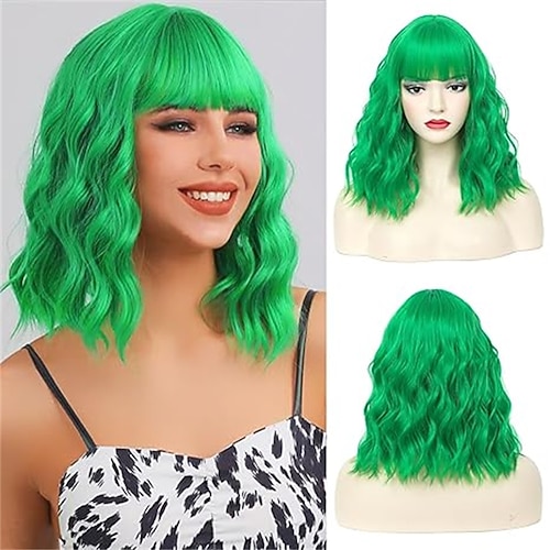 Karnevalsperücke 2026 Rosa Blau Weiß Lockig Bob Kurz Synthetische Festivalperücke Karneval Parade Cosplay-Kostümfrisur für Damen Image