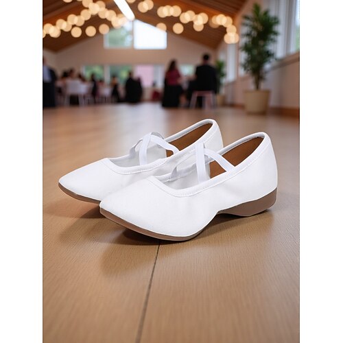 Tanzschuhe aus Canvas für Damen – bequeme, gekreuzte Riemen, professionelle Übungsschuhe für Standard- und Lateintänze für Damen bei Aufführungen Bühnentraining Image