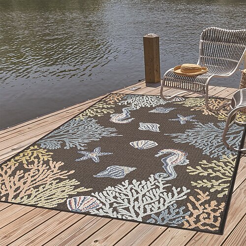 Großer, strapazierfähiger und schmutzabweisender Vintage-Teppich im Ethno-Stil, ideal für Wohnzimmer, Schlafzimmer, Terrasse und als Dekoration für Ihr Zuhause. Image