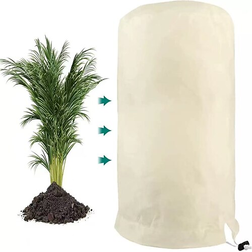 2 Stück wiederverwendbare Pflanzenschutzbeutel mit Kordelzug zum Schutz vor Frost und für Sträucher und Bäume im Freien. Image