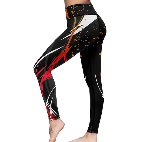 Damen Yogahose Po-Lifting Bauchkontrolle Hohe Taille Fitnesstraining Laufen Fitness Kurze Leggings Grafik Rot Blau Grün Herbst Sport Sportkleidung Hohe Elastizität Image