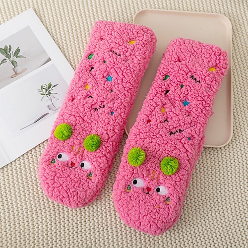 Socken mit Tiermotiven im Cartoon-Stil, Damensocken für Herbst und Winter, dickes Lammfleece, kuschelige Schlafsocken, weiche, warme Haussocken, rutschfeste, flauschige Loungewear Image