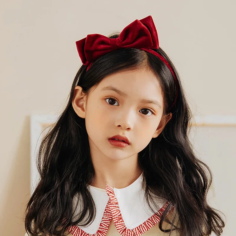 Rote Samtschleife Kinder Haarreifen Vintage Schleife Prinzessin Haarbänder Kopfbedeckung für Mädchen Kinder Haarschmuck Image