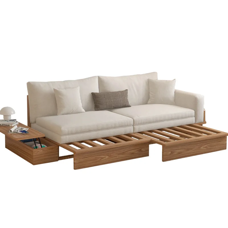 Massivholz-Schlafsofa im japanischen Stil, zusammenklappbar, teleskopisch, multifunktional, nordische kleine Wohnung, modern Image