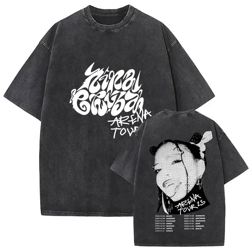 Vintage Washed Nina Chuba Arena Tour 2025, bedruckte T-Shirts für Männer und Frauen, Hip-Hop-Mode, hochwertiges Kurzarm-T-Shirt, Streetwear