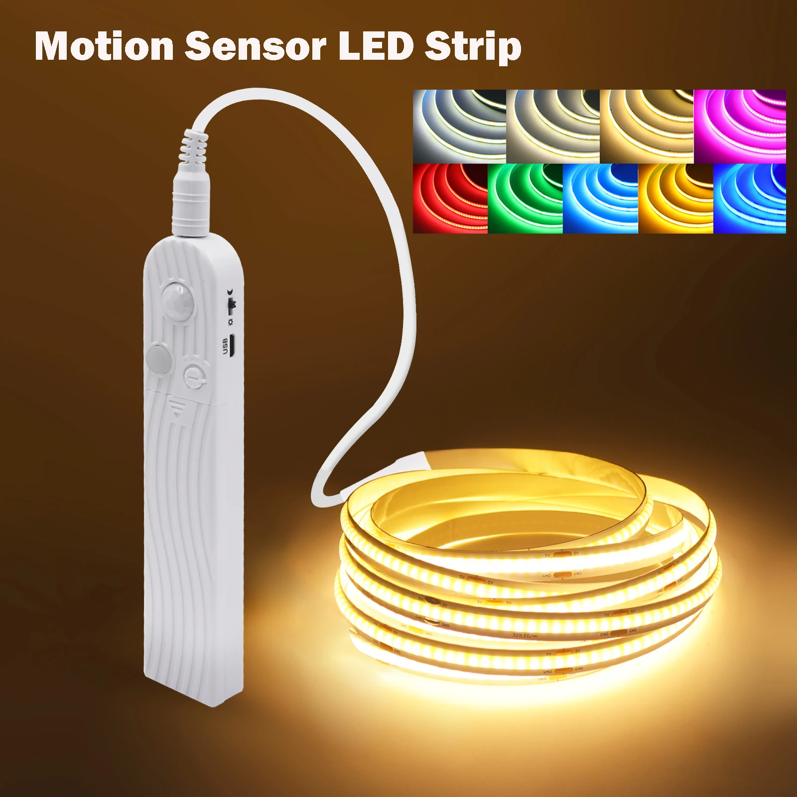 1M-5M COB LED Streifen DC5V Bewegungsmelder LED Nachtlicht Batteriebetriebene Bandleuchte für Bett Treppe Kleiderschrank Blau Weiß Rot Blau