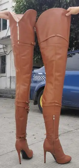 Neue Frauen Sexy Braun Matte Leder Extra Lange Kleine Gürtel Schnallen Schlank Über Das Knie Stiefel Stiletto Heels Oberschenkel Stiefel Schuhe Dame