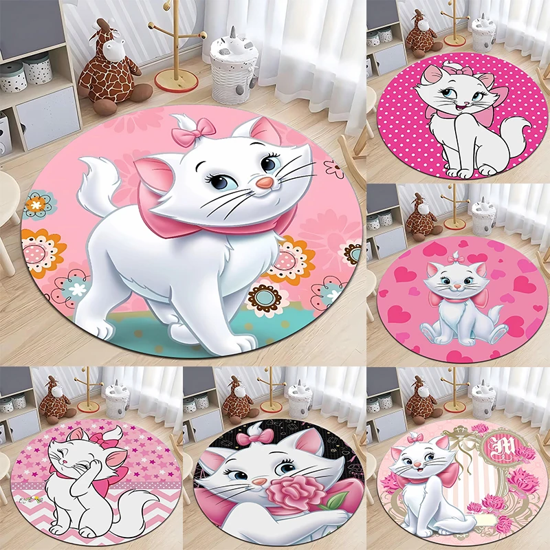 MINISO DISNEY Cartoon Marie Cat Printed Round Carpet Bedroom Rug Floor Mat Living Room Non-Slip Kitchen Door Mat Decorative
