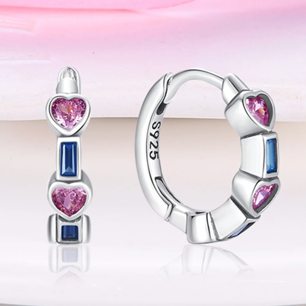 Bunte Zirkon-Herz-Ohrringe aus 925er-Sterlingsilber für Frauen, Hochzeit, Verlobung, Charm-Ohrringe, Schmuck, Geschenk Image