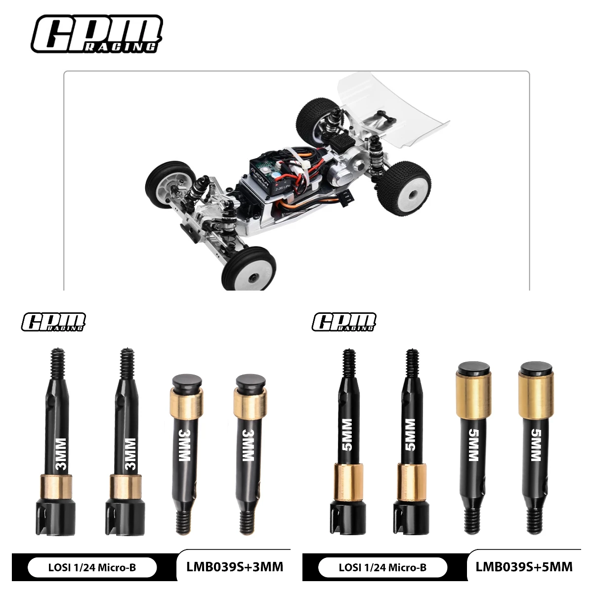 GPM-Antriebswellen vorne und hinten aus Kohlenstoffstahl +3 mm/+5 mm breit LOSI 1/24 Micro-B / Micro-T Image