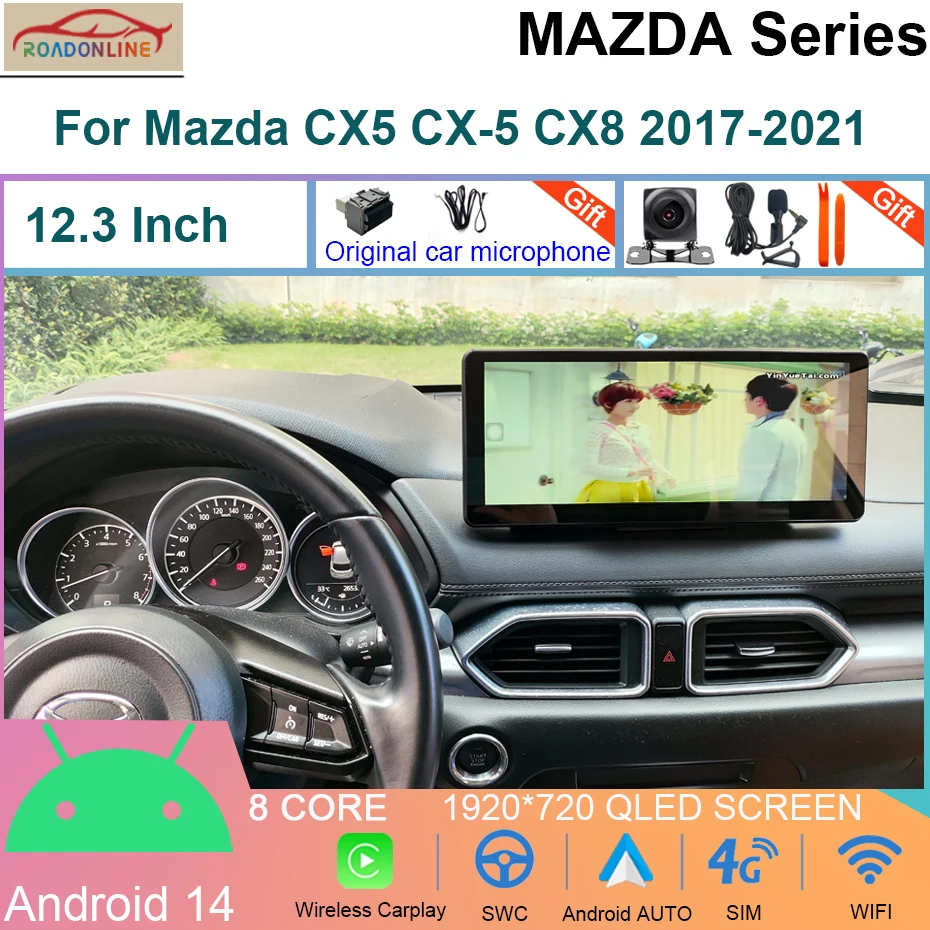 12,3 Zoll QLED Bildschirm Multimedia Video Player Für Mazda CX5 CX-5 CX8 2017-2021 CarPlay Android 14 Auto radio 8 + 256GB WiFi 4G Image