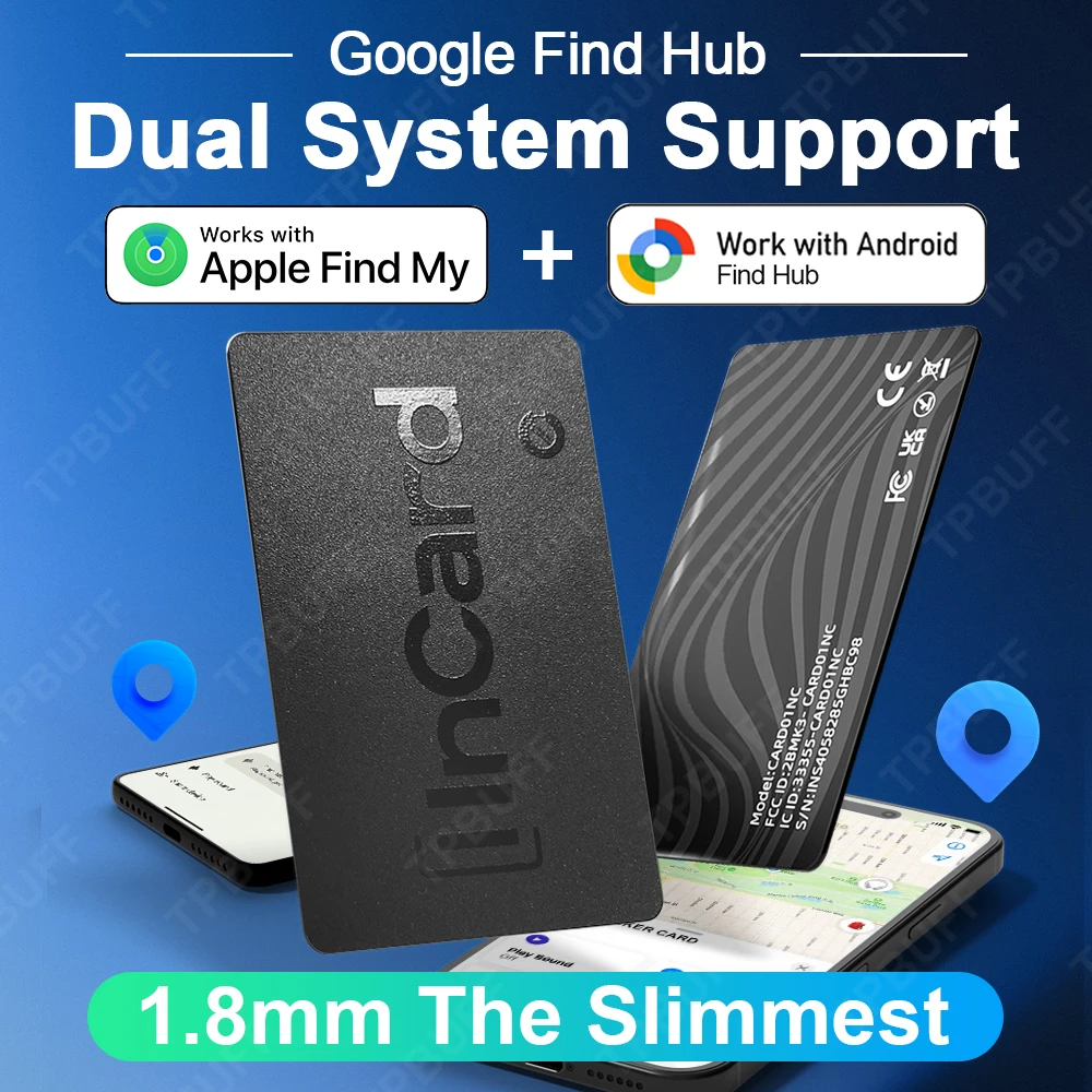 Brieftaschen-Tracking-Karte, ultradünn, GPS-Standort, intelligentes Anti-Verlust-Tag für Android, Find My Bluetooth-Gerät, lange Akkulaufzeit, Schlüssel finden Image
