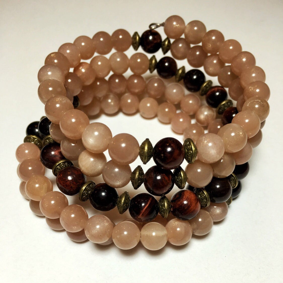 Bracciale Mala con pietra del sole e occhio di tigre rosso / 108 perline Mala / Mala da polso / Bracciale Mala / Rosario per meditazione yoga / Bracci