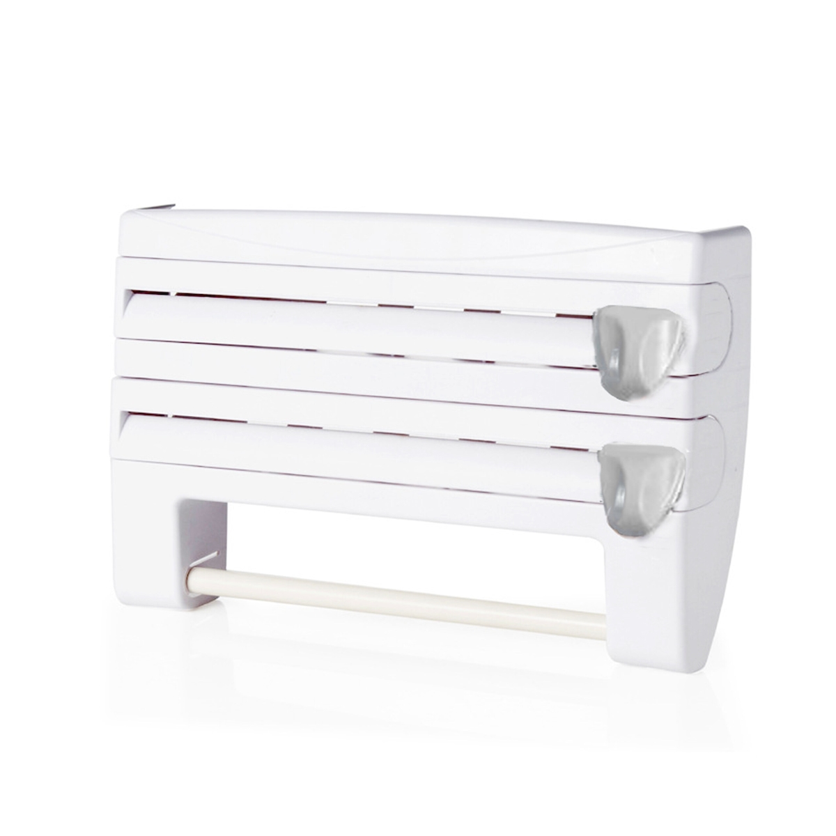 Relaxdays Wandrollenhalter 3 in 1, Küchenrolle, Alufolie, Frischhaltefolie, Kunststoff, HxBxT: 24,5 x 38 x 7,5 cm, weiß Image