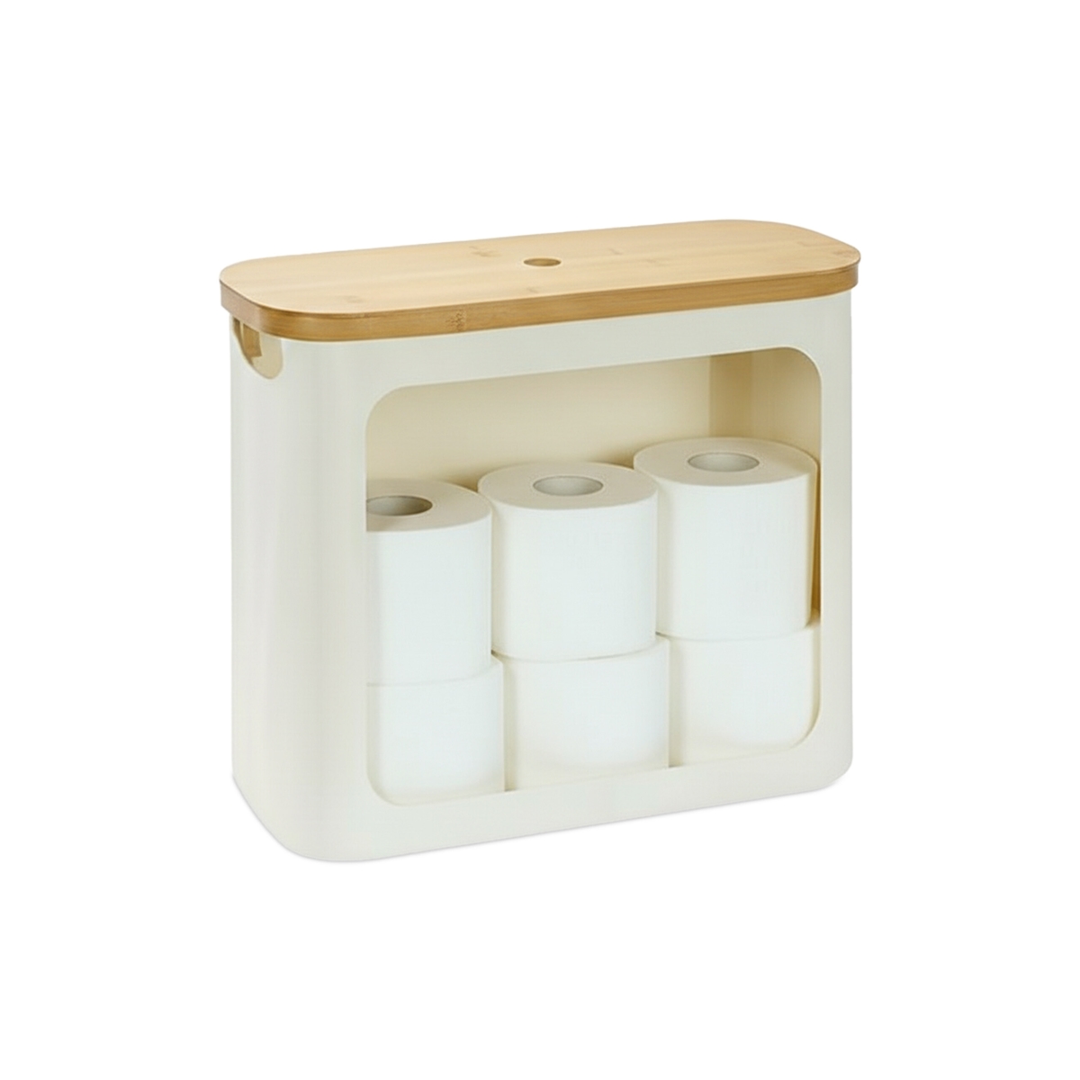 Relaxdays Toilettenpapier Aufbewahrung, 12 Rollen, HxBxT: 36 x 43 x 17 cm, Stoff, Bambus, Klopapier Korb, Vorrat, beige Image