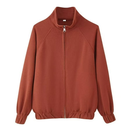 Dasayo Barn Coat for Women Red Bomber Motorcycle Zipper Elastic Hem Jackets Jackets for Women Trendy L