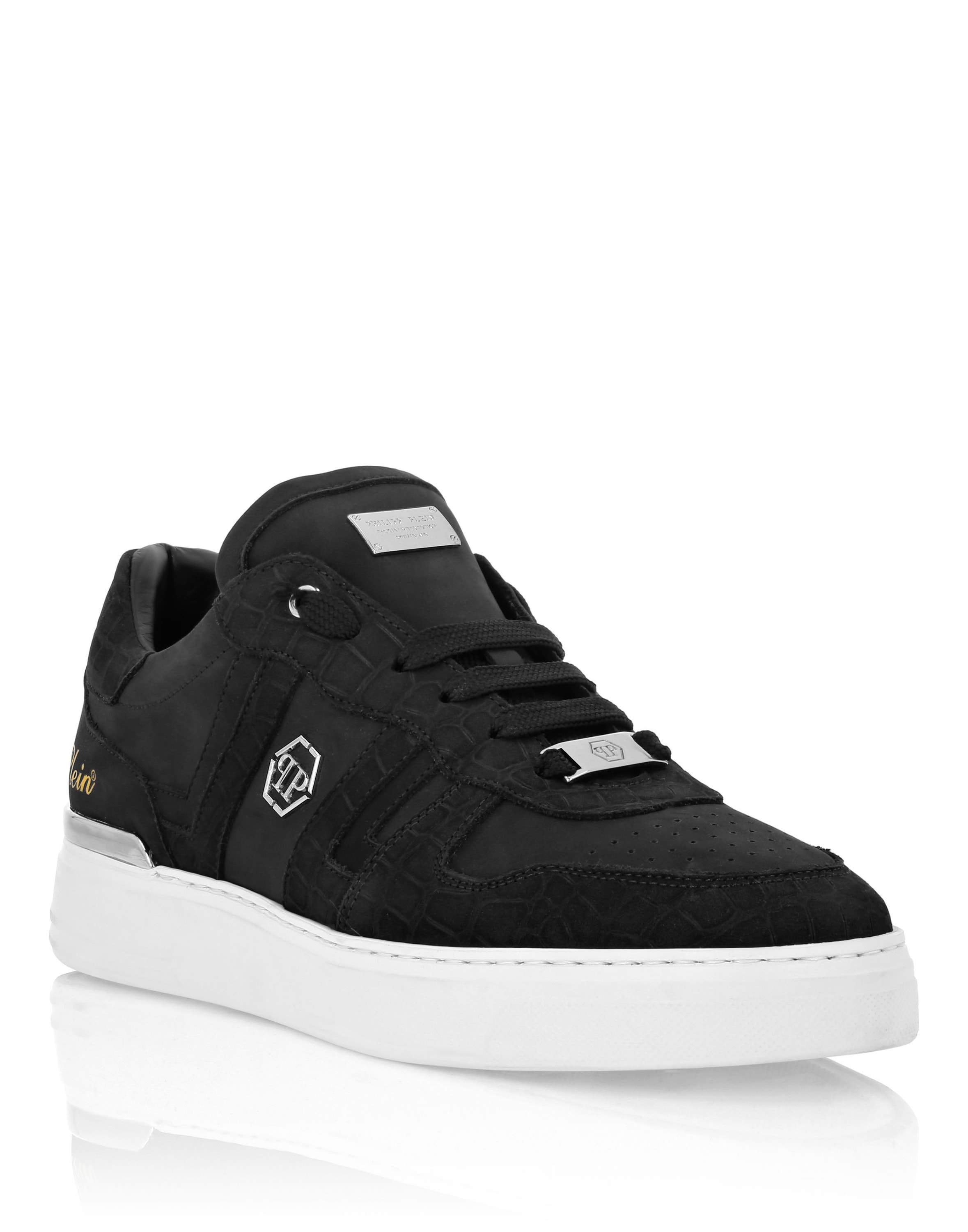 Sneaker PHILIPP PLEIN "Cocco Crocco Geprägt", Damen, Gr. 46, Normalschaft, 02, schwarz, Schuhe Sneaker