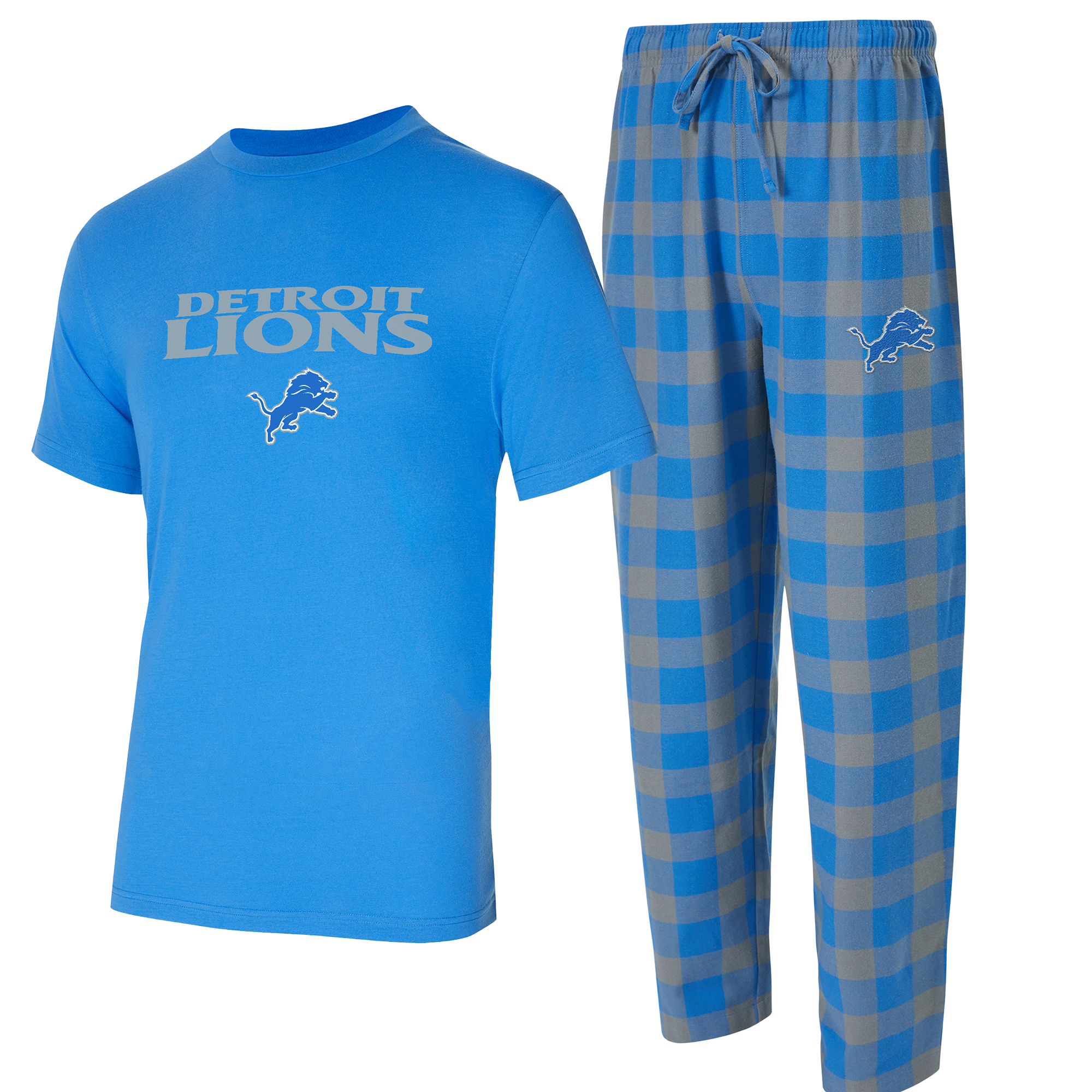 Concepts Sport Herren-Set aus blau-silbernem Detroit Lions Avondale T-Shirt und Flanellhose Image