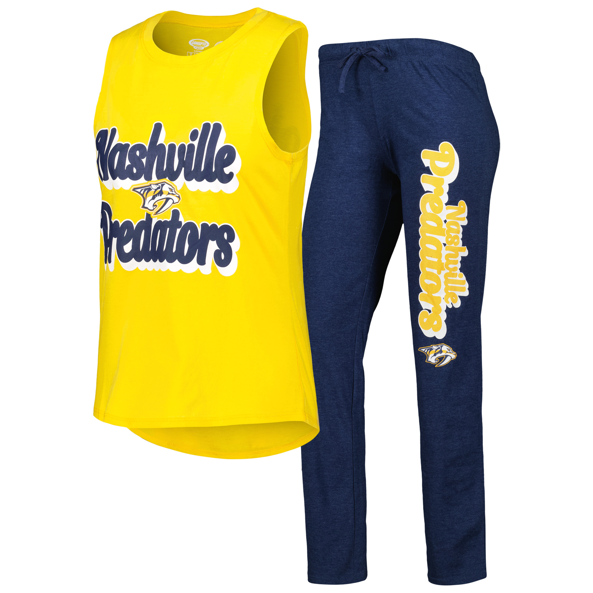 Damen Concepts Sport Gold/Heather Navy Nashville Predators Meter Muscle Tanktop & Hose Schlafset Image